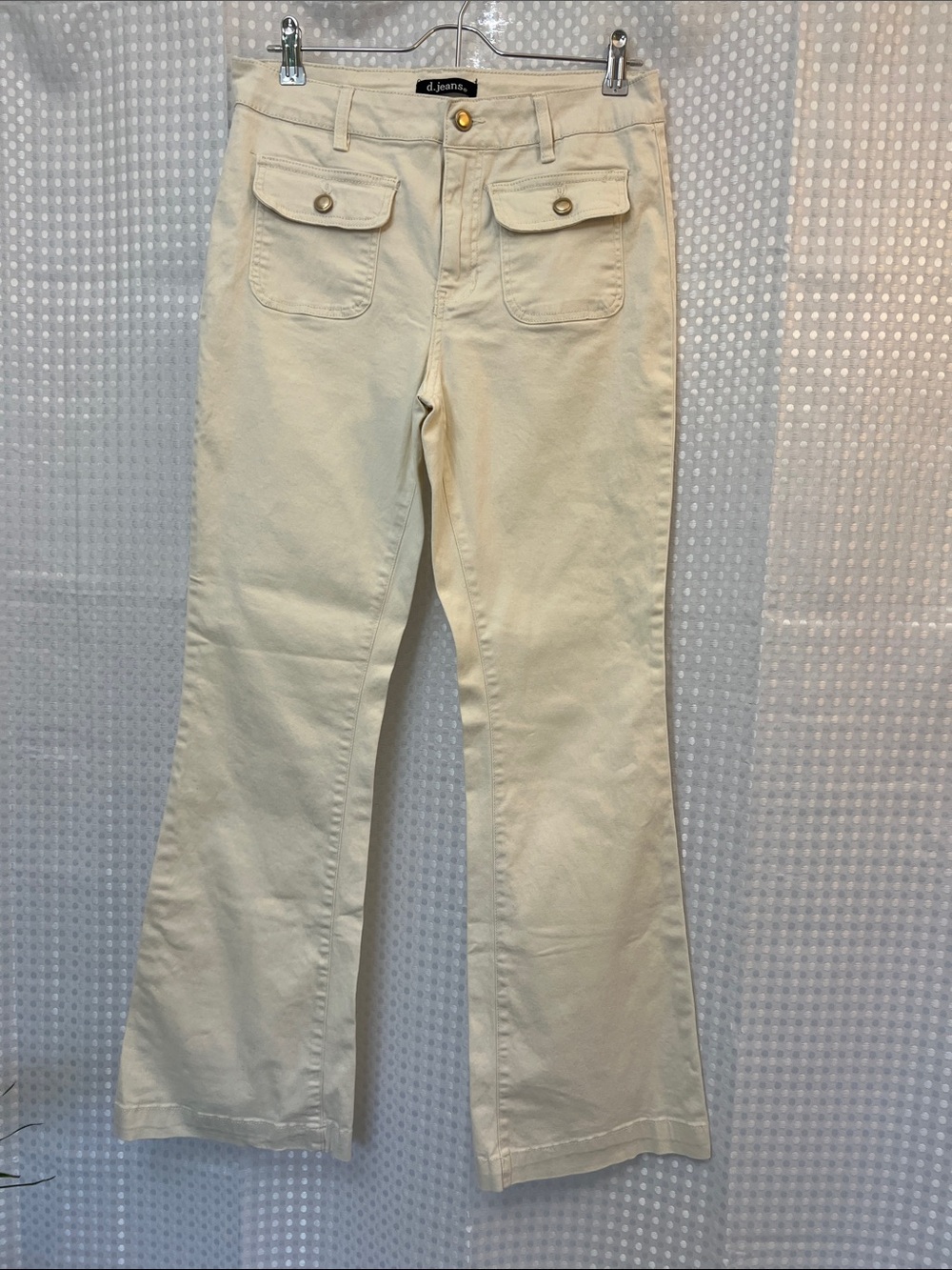 d. jeans Cream Wide Leg Flare Jeans with Front Flap Pockets